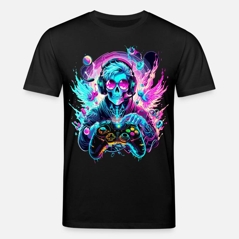 Synthwave Skull Gaming Controller Art - Stanley/Stella CREATOR Unisex Organic T-Shirt - black