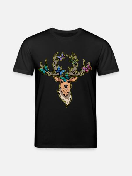 Deer Butterflies Deer Head Spring - Stanley/Stella CREATOR Unisex Organic T-Shirt - black