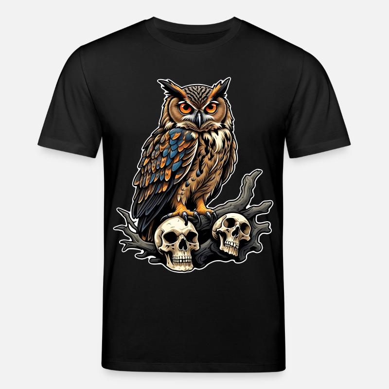 Eule sitzt auf Skulls - Stanley/Stella Unisex Bio-T-Shirt CREATOR  - Schwarz