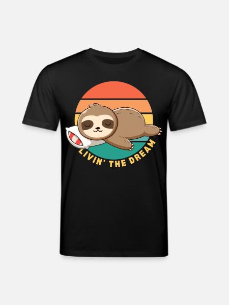 Funny Happy Lazy Sleeping Sloth Livin' the Dream - Stanley/Stella CREATOR Unisex Organic T-Shirt - black