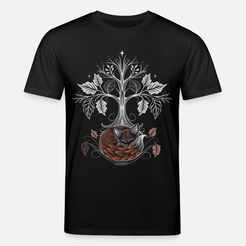 Schlafender Fuchs unter Lebensbaum - Herbstnacht - Stanley/Stella Unisex Bio-T-Shirt CREATOR  - Schwarz