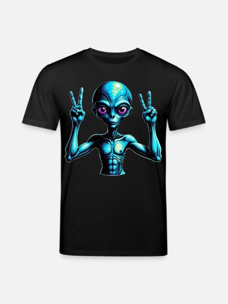 Futuristic Alien Peace Sign Illustration - Stanley/Stella CREATOR Unisex Organic T-Shirt - black