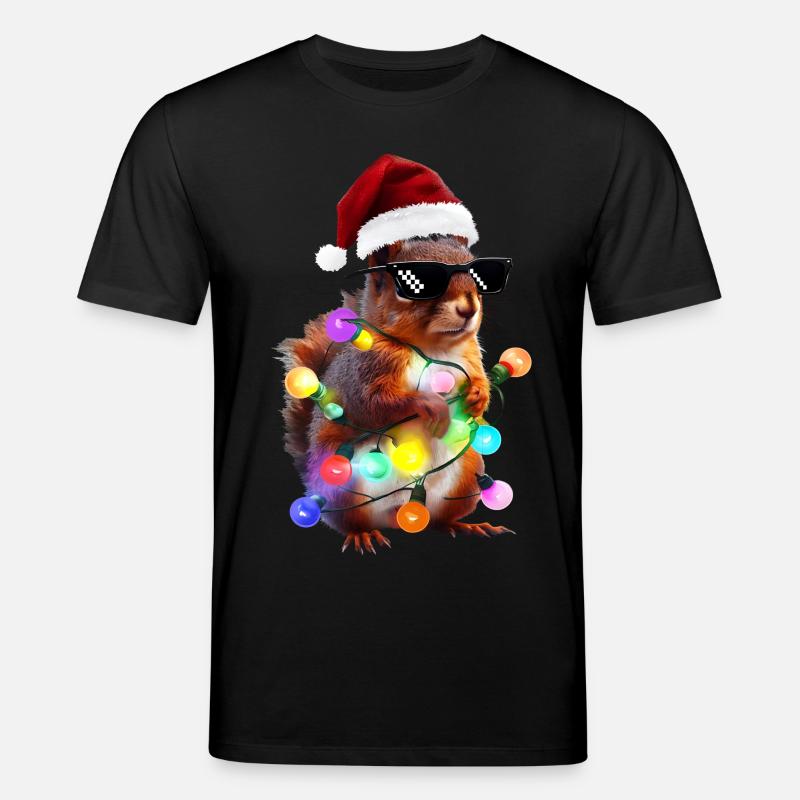 Weihnachts Eichhörnchen mit Lichterkett - Stanley/Stella Unisex Bio-T-Shirt CREATOR - Schwarz