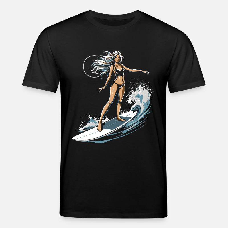 Weibliche Surferin Grafik - Stanley/Stella Unisex Bio-T-Shirt CREATOR  - Schwarz