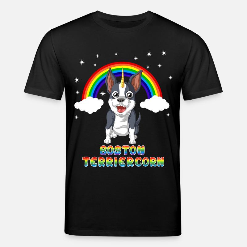 Boston Terrier Einhorn unter Regenbogen - Stanley/Stella Unisex Bio-T-Shirt CREATOR - Schwarz