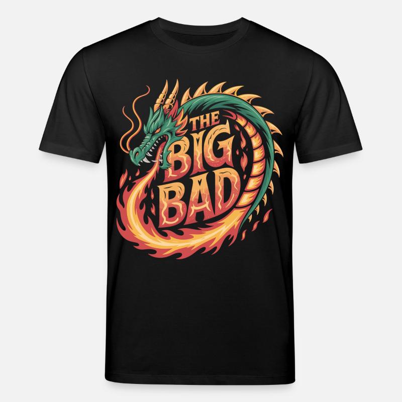 Drachen-Design mit Feuerschrift - Stanley/Stella Unisex Bio-T-Shirt CREATOR  - Schwarz