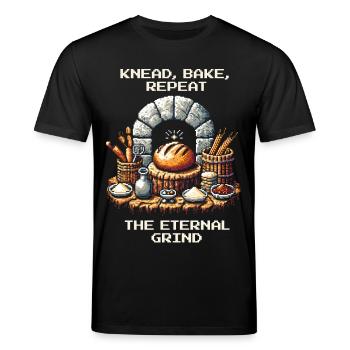Kneten, Backen, Repeat | Brot backen Humor - Stanley/Stella Unisex Bio-T-Shirt CREATOR  - Schwarz - Vorne - Alina (178cm) & Michal (187cm)