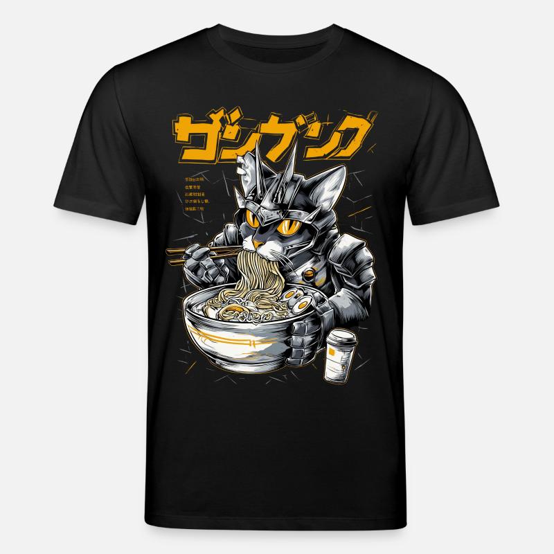 Cyber chat mangeant des ramen - T-shirt bio CREATOR Stanley/Stella Unisexe - noir