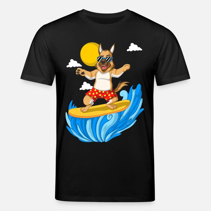 Surfender Deutscher Schäferhund - Stanley/Stella Unisex Bio-T-Shirt CREATOR  - Schwarz
