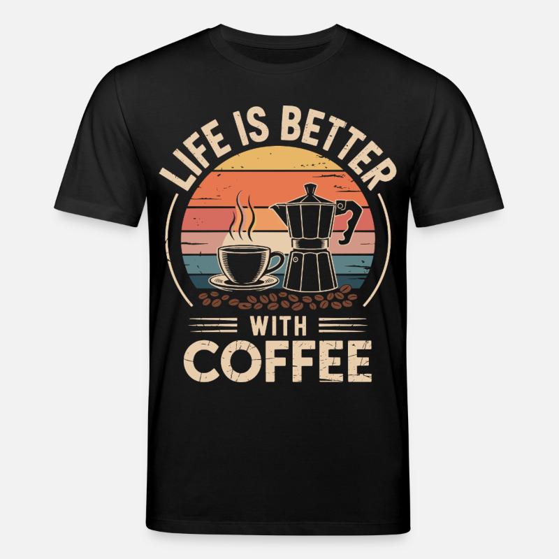 Lebensfreude mit Kaffee Illustration - Stanley/Stella Unisex Bio-T-Shirt CREATOR  - Schwarz