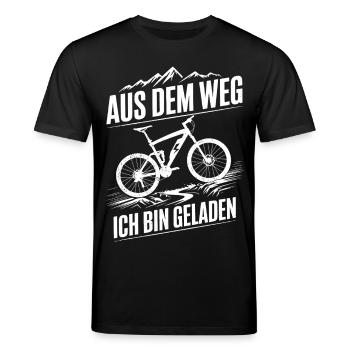 E-Mountainbike Fahrspaß Spruch - Aus dem Weg - Stanley/Stella Unisex Bio-T-Shirt CREATOR  - Schwarz - Vorne - Alina (178cm) & Michal (187cm)