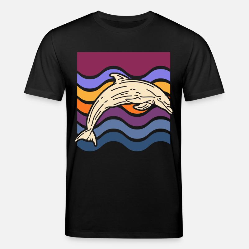 Delfin auf farbigen Wellen - Stanley/Stella Unisex Bio-T-Shirt CREATOR  - Schwarz