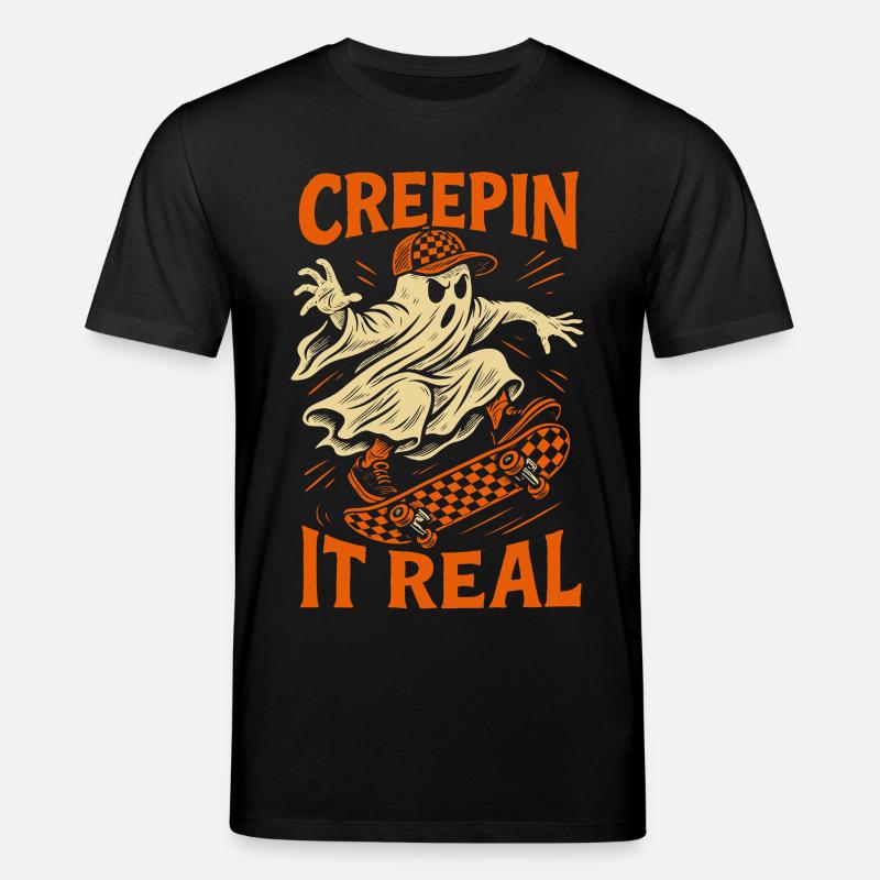 Creepin It Echter Geist Skateboard Halloween - Stanley/Stella Unisex Bio-T-Shirt CREATOR  - Schwarz