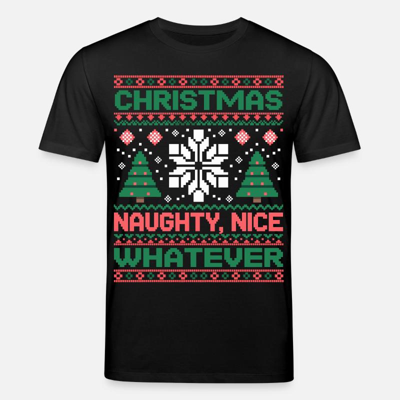Weihnachts Pixel Sweat Naughty Nice Whatever - Stanley/Stella Unisex Bio-T-Shirt CREATOR  - Schwarz