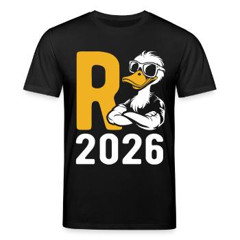 Cartoon Rente 2026 - Ruhestand - Pension - Stanley/Stella Unisex Bio-T-Shirt CREATOR  - Schwarz - Vorne - Alina (178cm) & Michal (187cm)