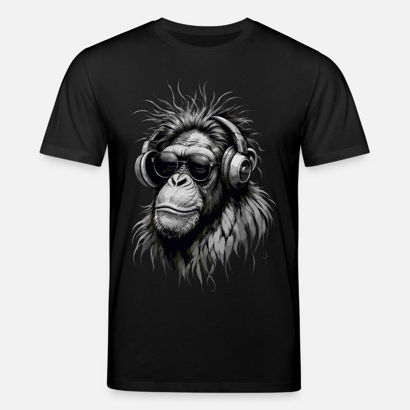 Cooler Musikaffe mit Kopfhörern - Graustufen - Stanley/Stella Unisex Bio-T-Shirt CREATOR  - Schwarz