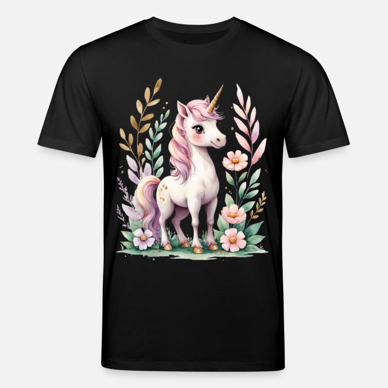 Pastell Einhorn mit Blütenrahmen - Stanley/Stella Unisex Bio-T-Shirt CREATOR  - Schwarz