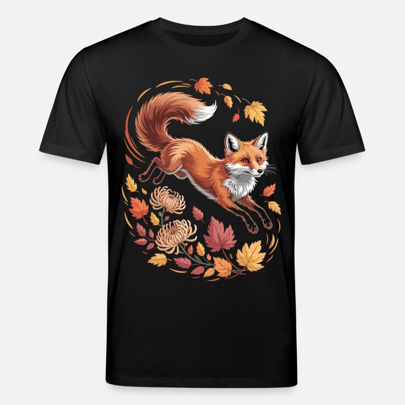 Fuchs mit Herbstblättern - Stanley/Stella Unisex Bio-T-Shirt CREATOR  - Schwarz