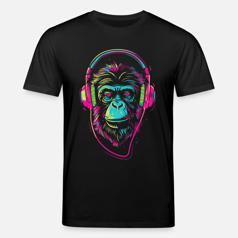 Neonaffe mit Kopfhörer - Stanley/Stella Unisex Bio-T-Shirt CREATOR  - Schwarz