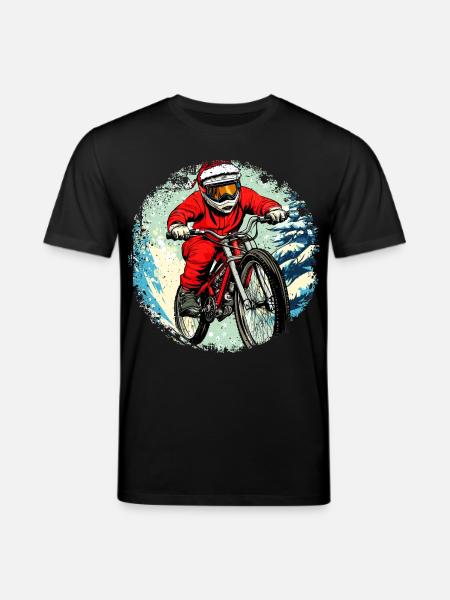 Christmas Biker / Mountain Bike - Stanley/Stella CREATOR Unisex Organic T-Shirt - black