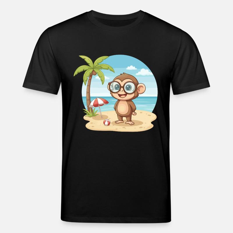 Süßer Affe mit Brille Strandsommerferien - Stanley/Stella Unisex Bio-T-Shirt CREATOR - Schwarz