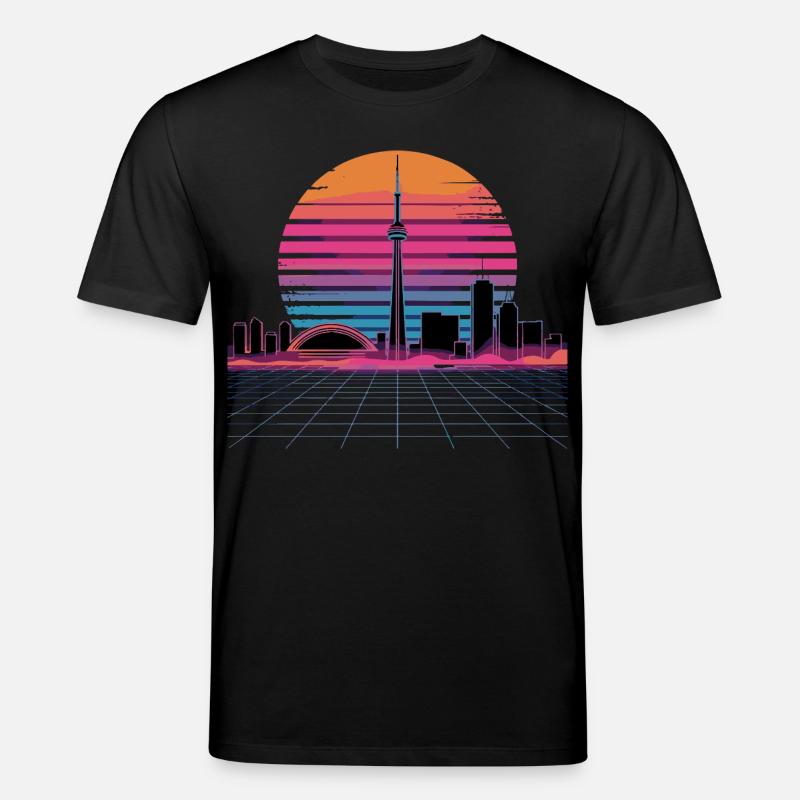 Coucher de soleil rétro Néon Skyline - T-shirt bio CREATOR Stanley/Stella Unisexe - noir