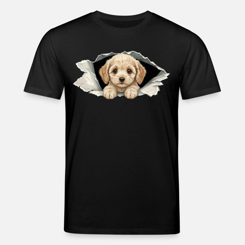 Cute Peeking Cockapoo Goldendoodle Ripped Paper - Stanley/Stella CREATOR Unisex Organic T-Shirt - black