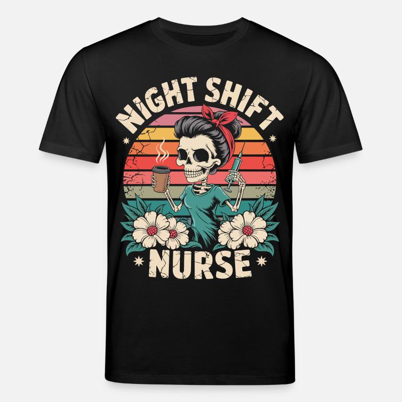 Nacht Schicht Krankenschwester Retro - Stanley/Stella Unisex Bio-T-Shirt CREATOR  - Schwarz