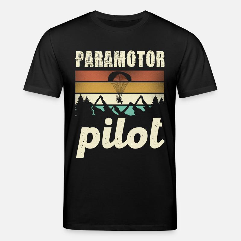 Paramotor Pilot Retro Sunset - Stanley/Stella CREATOR Unisex Organic T-Shirt - black