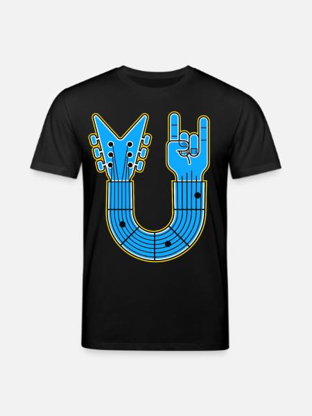 Blue U-Shape Guitar with Rock Hand - Stanley/Stella CREATOR Unisex Organic T-Shirt - black