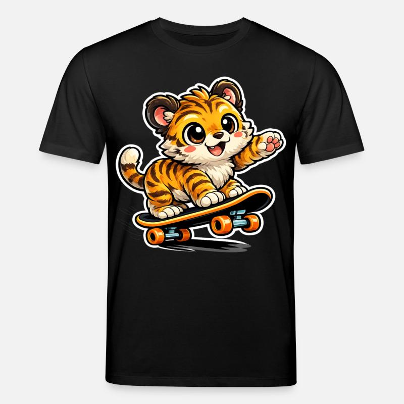 Aventure mignonne sur skateboard tigre - T-shirt bio CREATOR Stanley/Stella Unisexe - noir