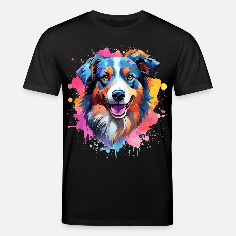 Farbenfrohe Splash-Kunst Australischer Schäferhund - Stanley/Stella Unisex Bio-T-Shirt CREATOR - Schwarz