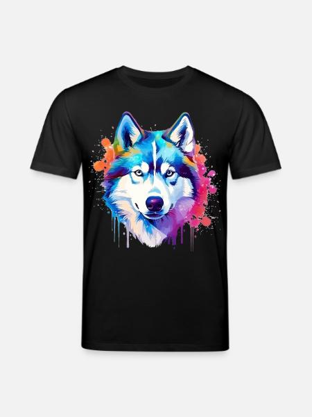Bunte Husky-Hunde-Splash-Art - Stanley/Stella Unisex Bio-T-Shirt CREATOR - Schwarz