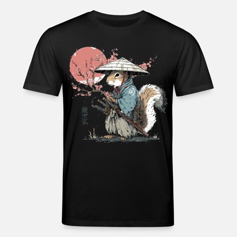 Eichhörnchen-Samurai in Sakura-Roben - Stanley/Stella Unisex Bio-T-Shirt CREATOR  - Schwarz