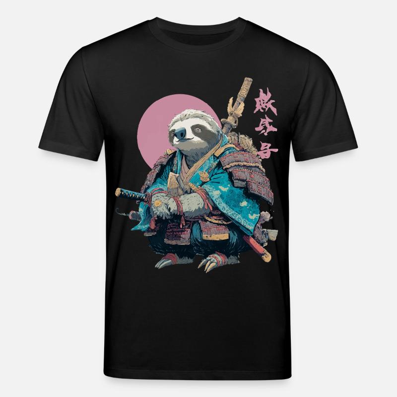 Faultier-Samurai in blauer Rüstung - Stanley/Stella Unisex Bio-T-Shirt CREATOR  - Schwarz