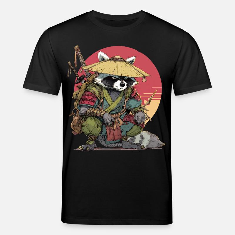Raccoon Samurai with Straw Hat - Stanley/Stella CREATOR Unisex Organic T-Shirt - black