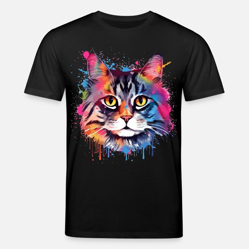 Bunte Splash-Art: Amerikanischer Bobtail-Katzenkopf - Stanley/Stella Unisex Bio-T-Shirt CREATOR - Schwarz