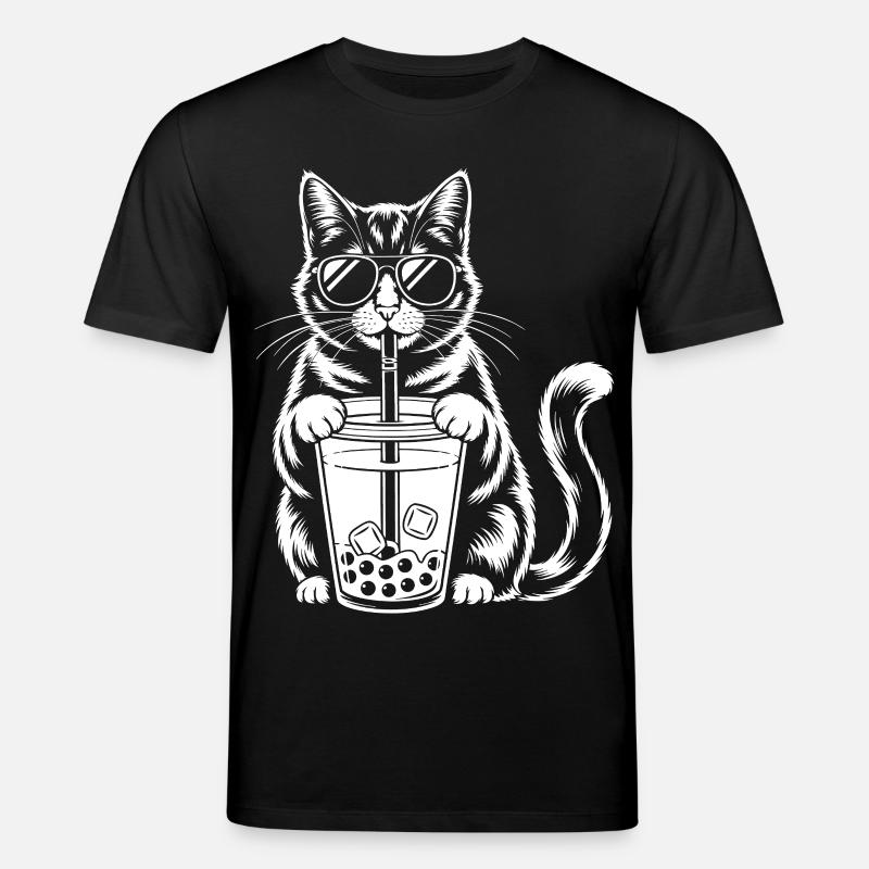 Katze mit Bubble Tee - Stanley/Stella Unisex Bio-T-Shirt CREATOR  - Schwarz