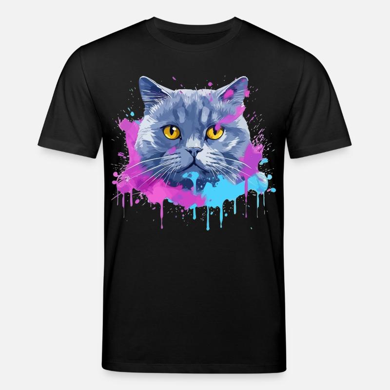 Bunte Splash-Kunst Britisches Kurzhaar-Katzengesicht - Stanley/Stella Unisex Bio-T-Shirt CREATOR  - Schwarz