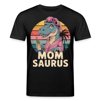 Lustiges Dinosaurier Mama Shirt - Stanley/Stella Unisex Bio-T-Shirt CREATOR  - Schwarz - Vorne - Alina (178cm) & Michal (187cm)