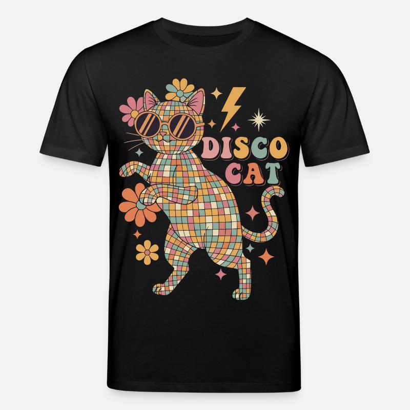 Techno Disco Katze Discokugel Party Lustig - Stanley/Stella Unisex Bio-T-Shirt CREATOR  - Schwarz