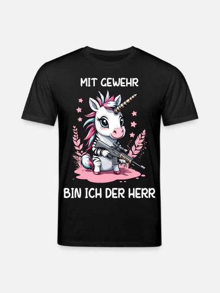 Einhorn mit Jagdgewehr - Stanley/Stella Unisex Bio-T-Shirt CREATOR  - Schwarz