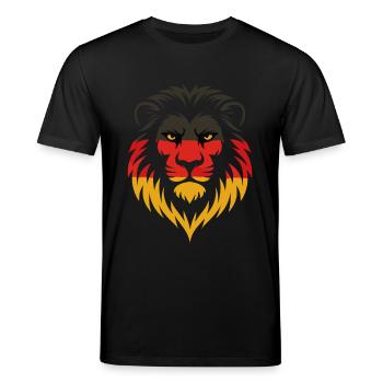 Löwe in Deutschlandfarben – Stärke & Stolz - Stanley/Stella Unisex Bio-T-Shirt CREATOR  - Schwarz - Vorne - Alina (178cm) & Michal (187cm)