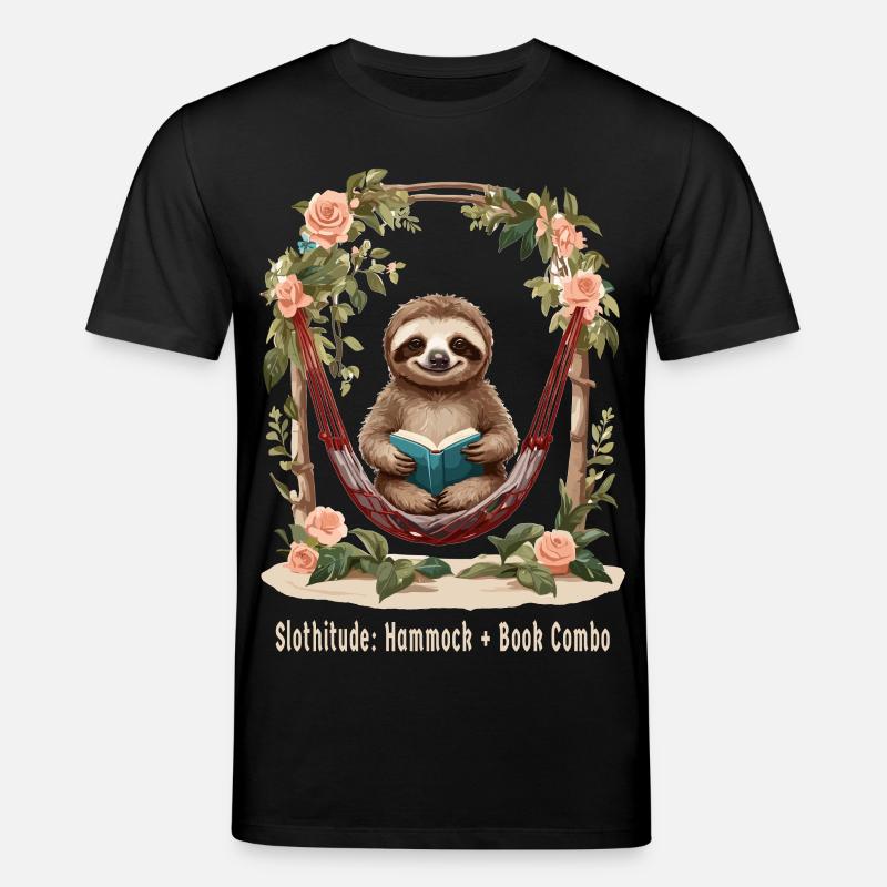 Süßes Faultier mit Buch - Stanley/Stella Unisex Bio-T-Shirt CREATOR  - Schwarz