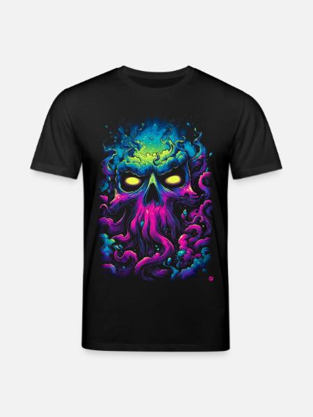 Neon-Totenkopf im Nebelmeer - Stanley/Stella Unisex Bio-T-Shirt CREATOR  - Schwarz