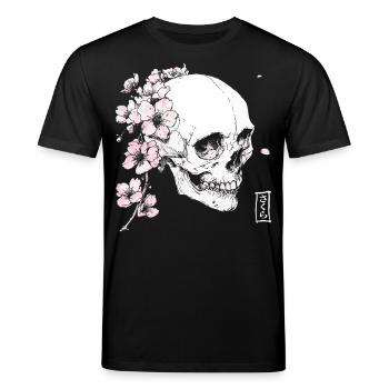 Kirschblüten Schädel im Japan-Stil - Stanley/Stella Unisex Bio-T-Shirt CREATOR  - Schwarz - Vorne - Alina (178cm) & Michal (187cm)