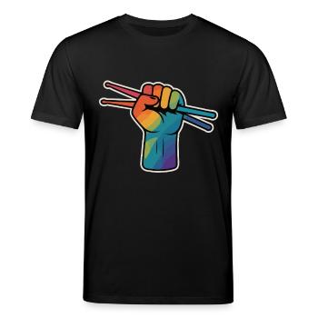 Drummer Power – Regenbogen Faust - Stanley/Stella Unisex Bio-T-Shirt CREATOR  - Schwarz - Vorne - Alina (178cm) & Michal (187cm)