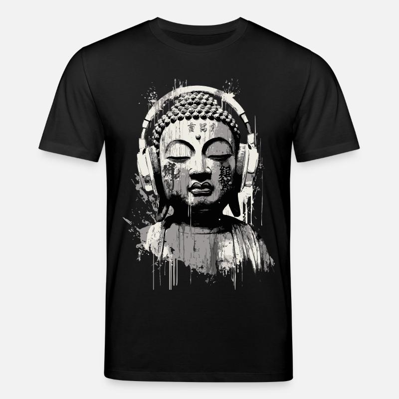 Buddha mit Kopfhörern Zen Art - Stanley/Stella Unisex Bio-T-Shirt CREATOR - Schwarz