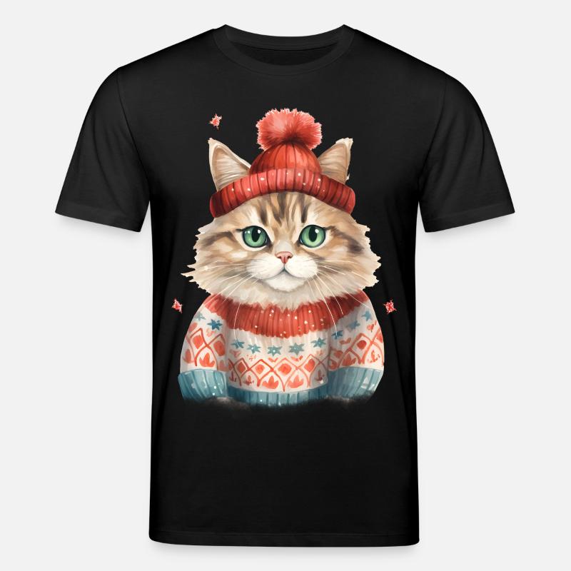 Winterkatze im Strickpullover - Stanley/Stella Unisex Bio-T-Shirt CREATOR  - Schwarz