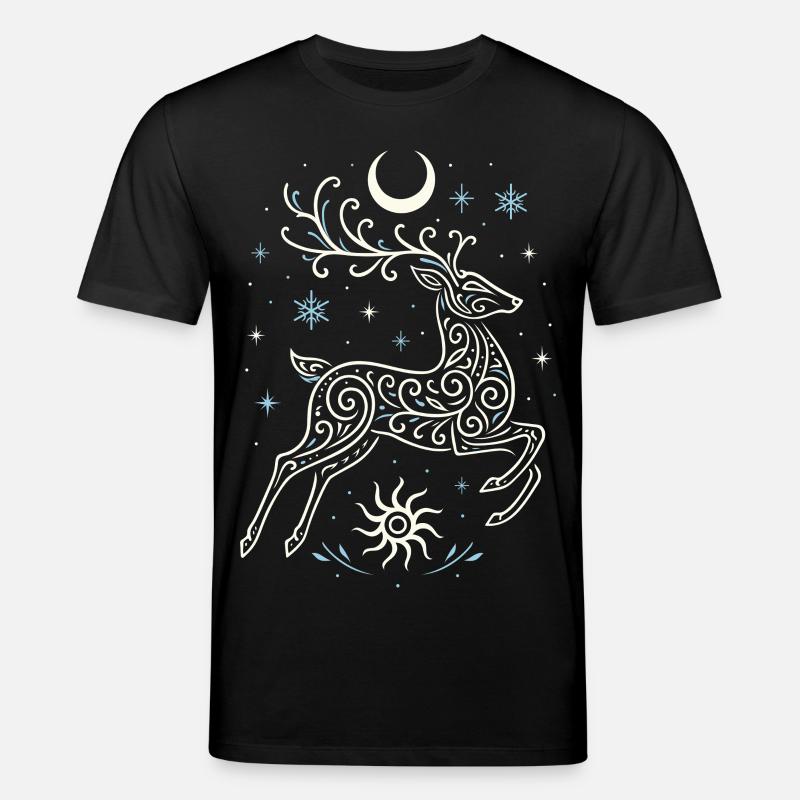 Springender Yule Hirsch mit Sonne & Mond - Stanley/Stella Unisex Bio-T-Shirt CREATOR  - Schwarz